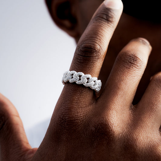 Iced Cuban link ring argentée
