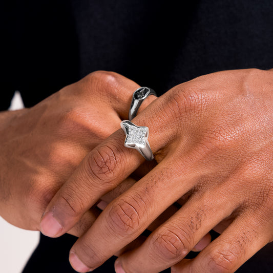 Flower signet ring silver