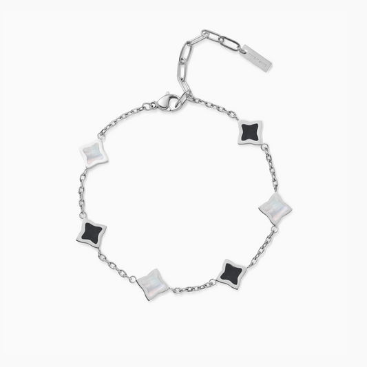 Silver Cable Flower Bracelet - White & Black Pattern
