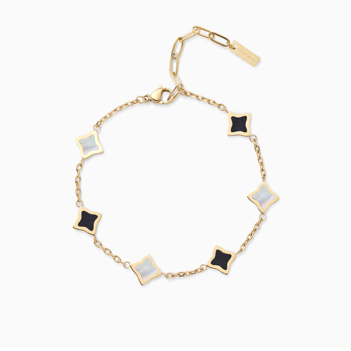 Gold Cable Flower Bracelet - Black & White Pattern