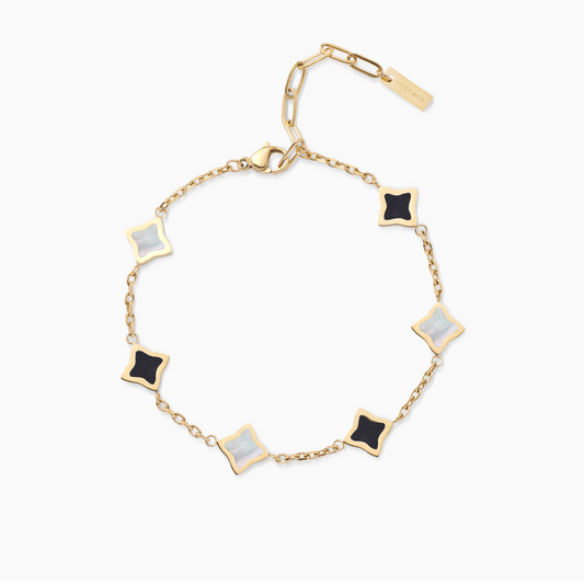 Gold Cable Flower Bracelet - Black & White Pattern
