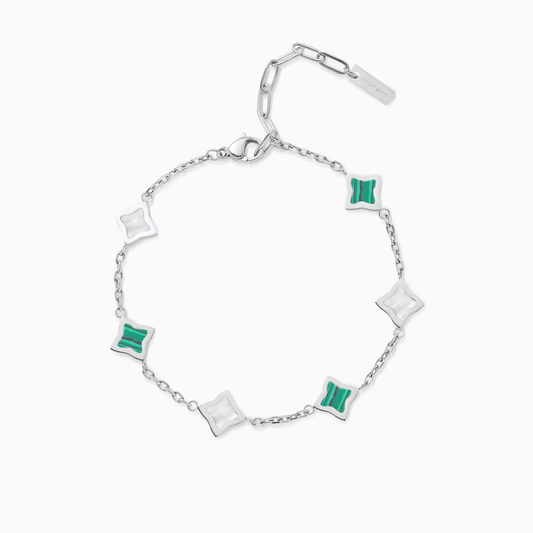 Silver Cable Flower Bracelet - White & Green Pattern