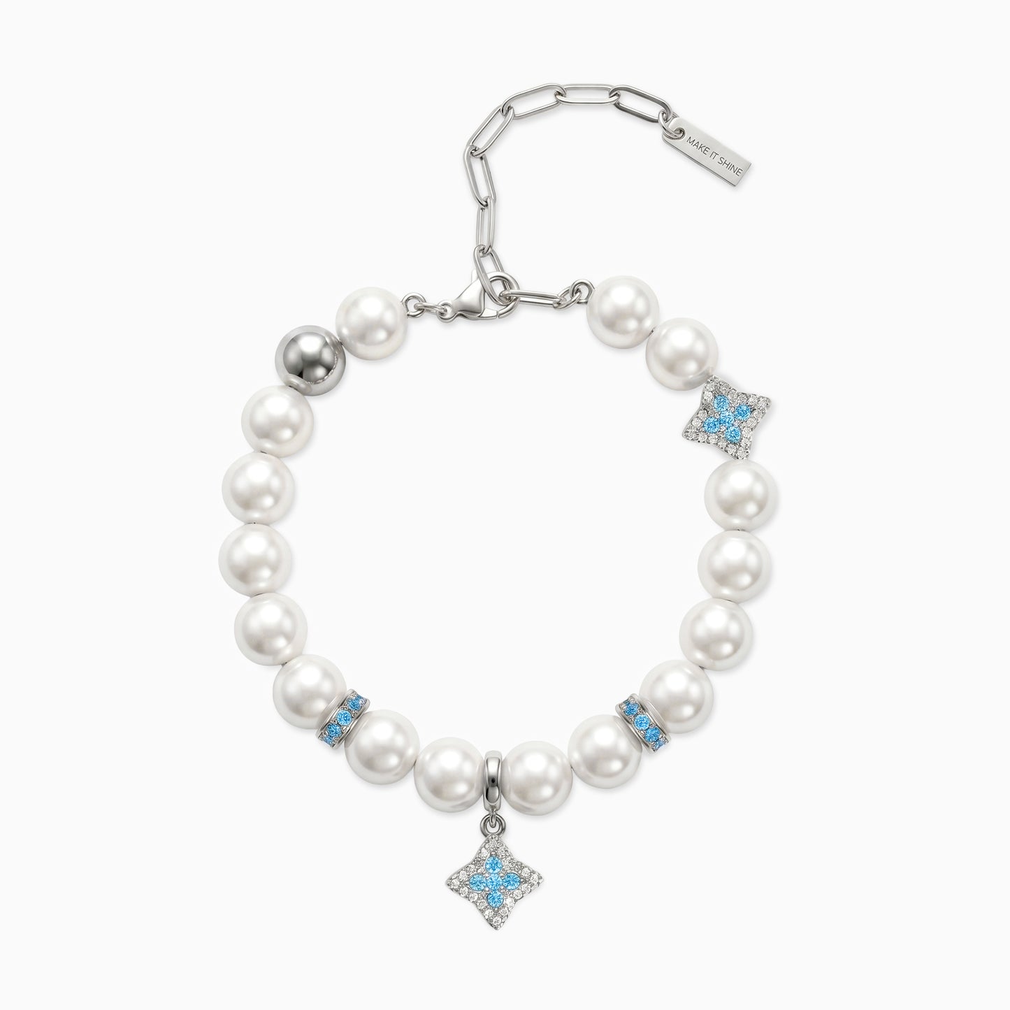 Bracelet Flower Pearl Argenté - Pierres Bleues