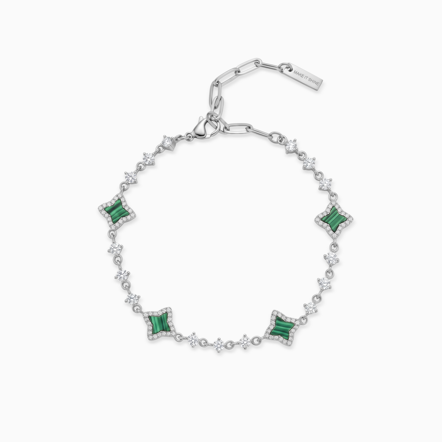 Silver Flower Tennis Bracelet - Green