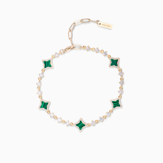 Gold Tennis Flower Bracelet - Green