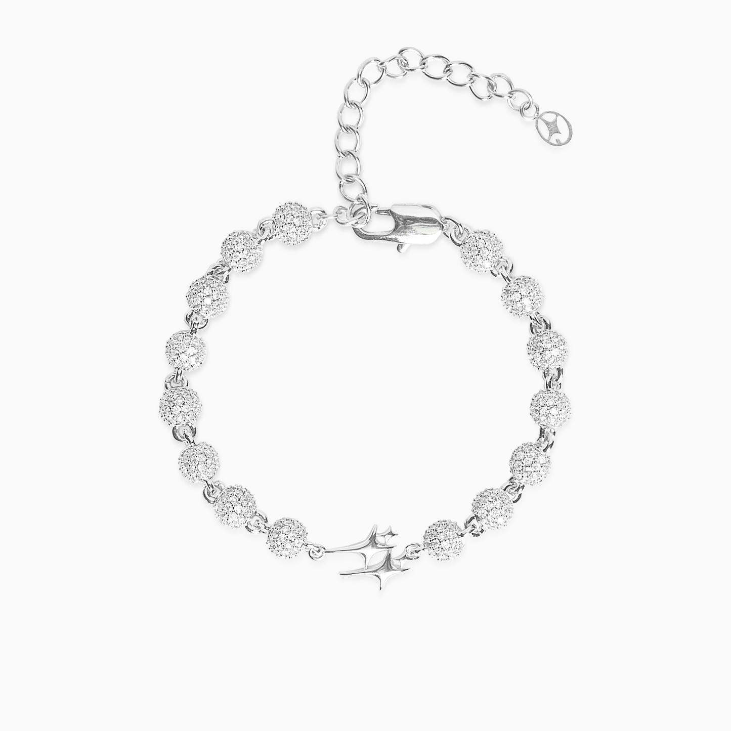 Iced Bead link Bracelet Signature Silver