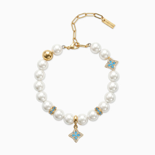 Bracelet Flower Pearl Doré - Pierres Bleues