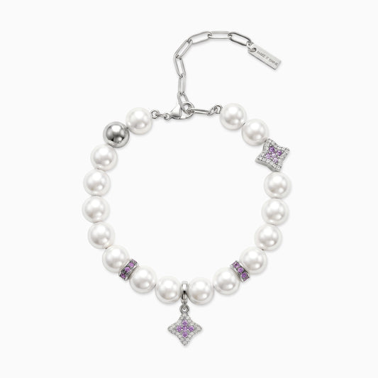 Bracelet Flower Pearl Argenté - Pierres Violettes