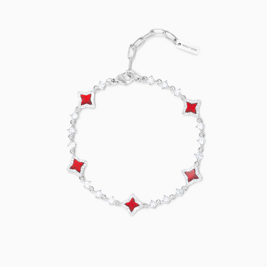 Silver Flower Tennis Bracelet - Red