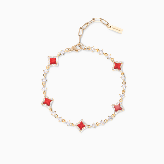 Bracelet Flower Tennis Doré - Motif Rouge