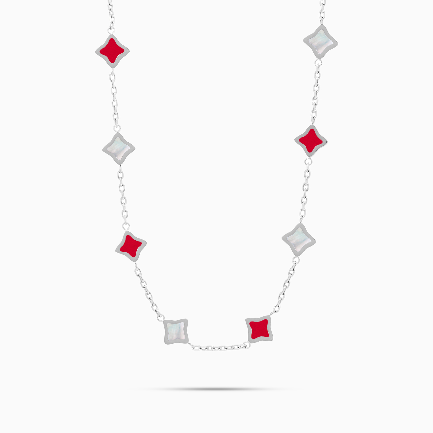 Silver Flower Cable Chain - White & Red Pattern