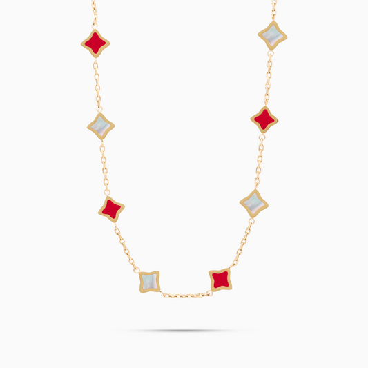 Gold Flower Cable Chain - White & Red Pattern