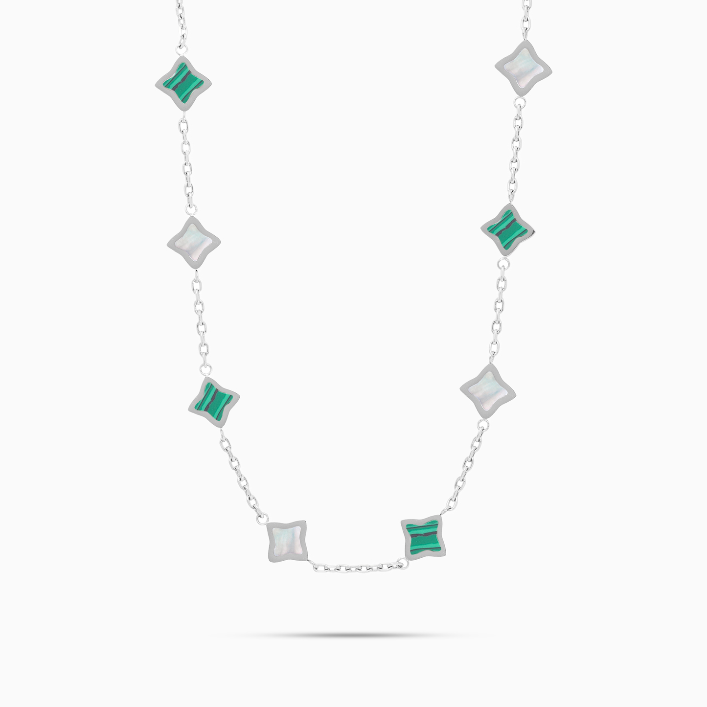 Silver Flower Cable Chain - White & Green Pattern