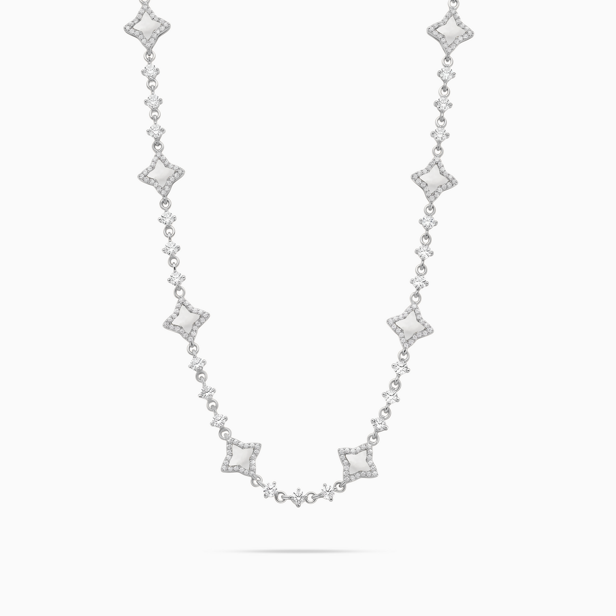 Silver Flower Tennis Chain - White