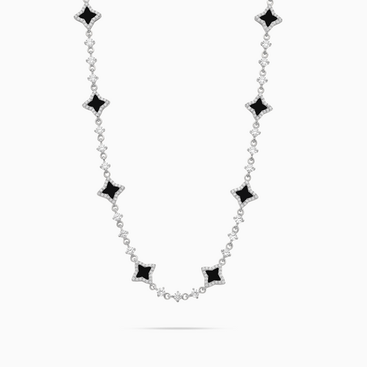 Silver Flower Tennis Chain - Black