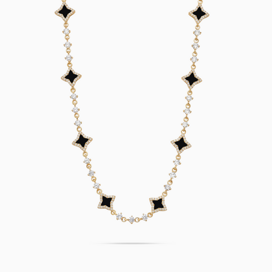 Gold Flower Tennis Chain - Black