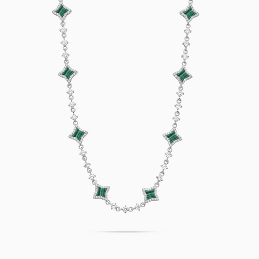 Silver Flower Cable Chain - Green