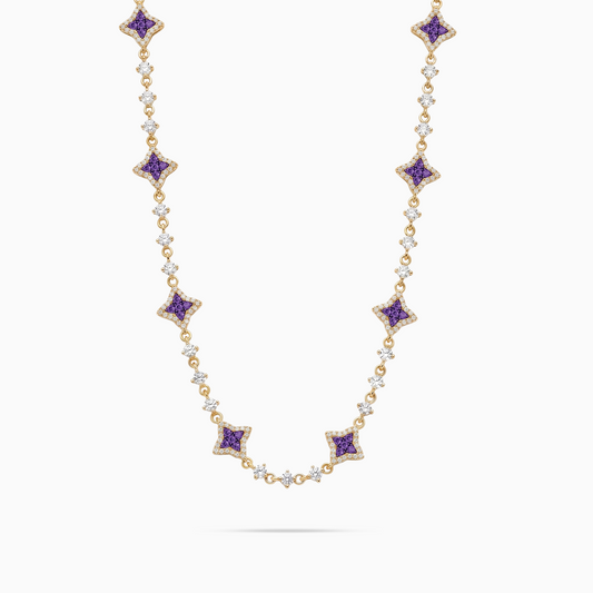 Gold Flower Tennis Chain - Purple Stones