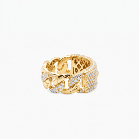 Iced Icon Cuban link Plate ring - Argent 925 / Dorure Or jaune & Moissanite VVS