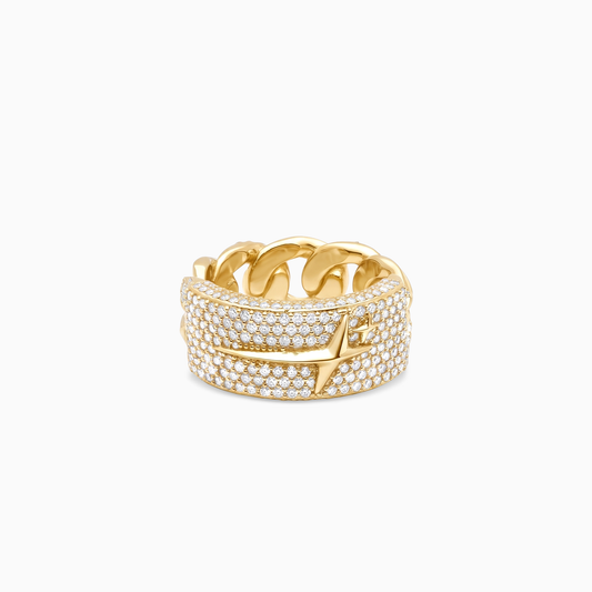 Iced Icon Cuban link Plate ring - Argent 925 / Dorure Or jaune & Moissanite VVS