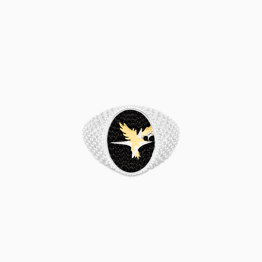 Iced Eagle signet ring argentée