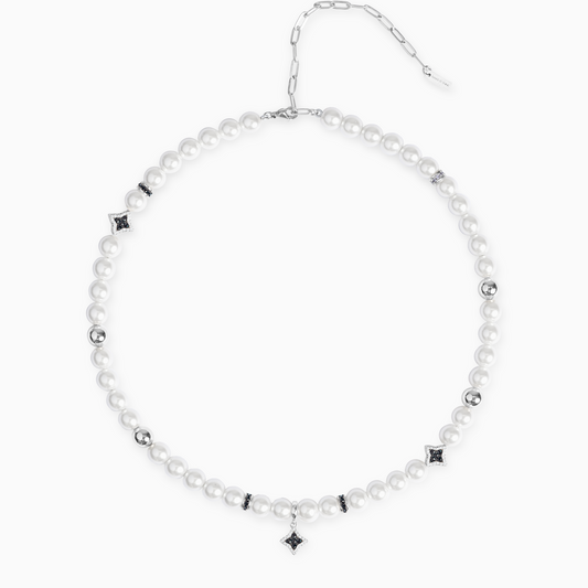 Chaîne Flower Pearl Argentée - Pierres Noires