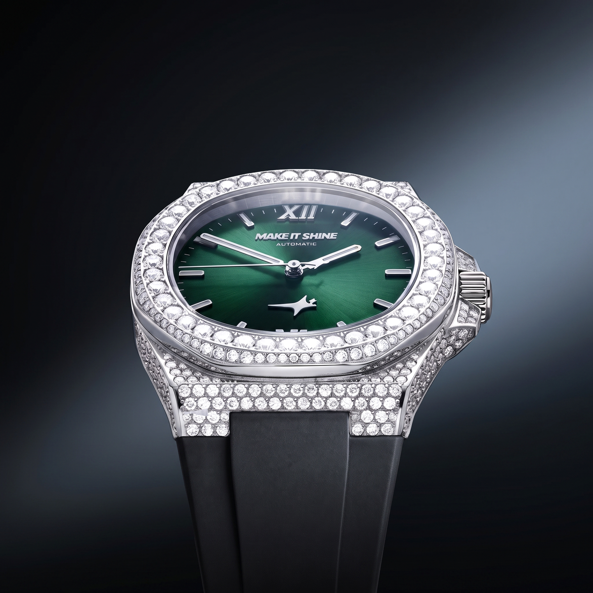 Iced ASON1 - Green Dial & Rubber Strap - VVS Moissanite