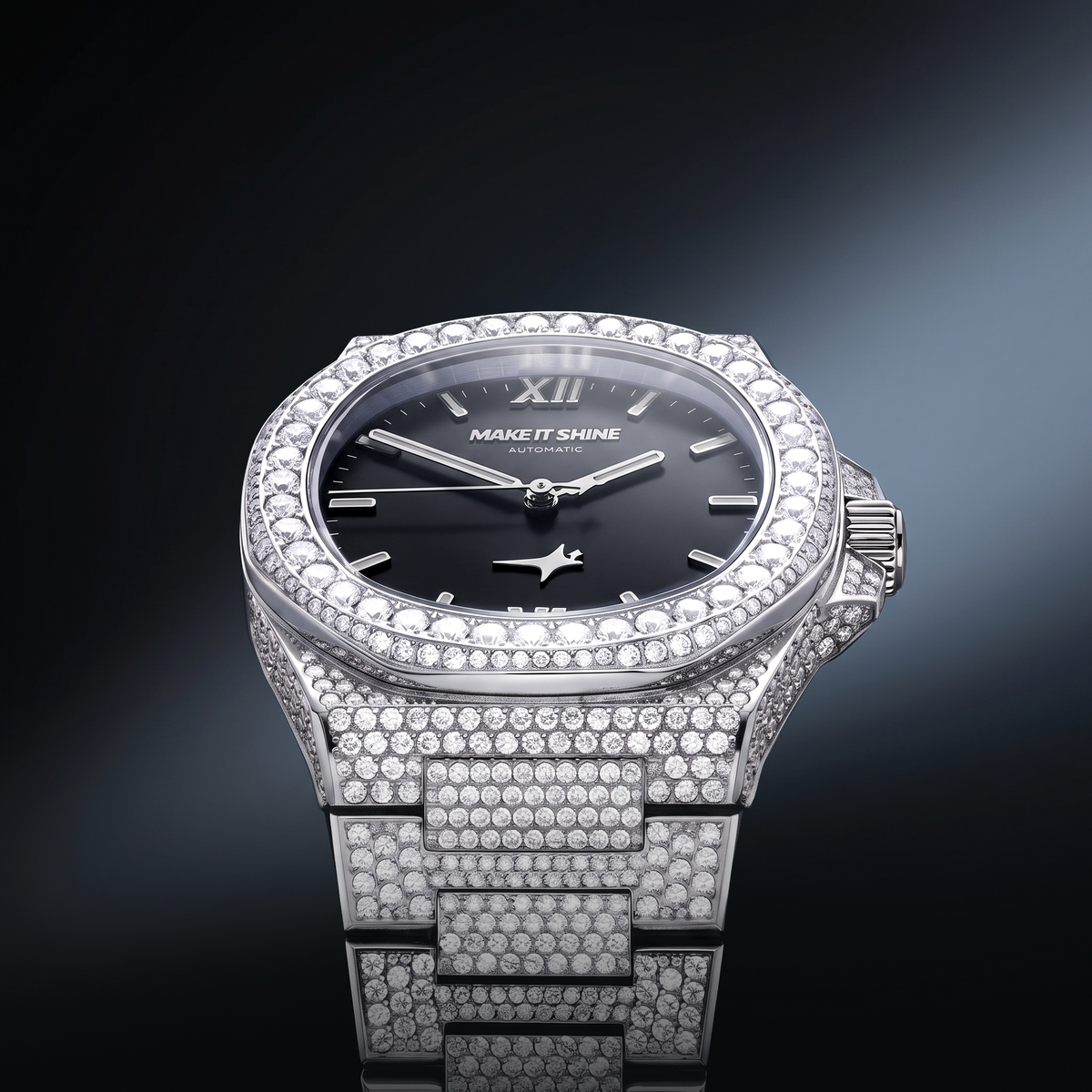 Iced ASON1 - Black Dial & 316L Stainless Steel Bracelet - VVS Moissanite