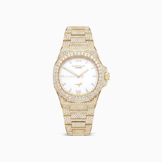 Iced ASON1 Doré - Cadran Blanc & Bracelet Acier inoxydable 316L - Moissanite VVS