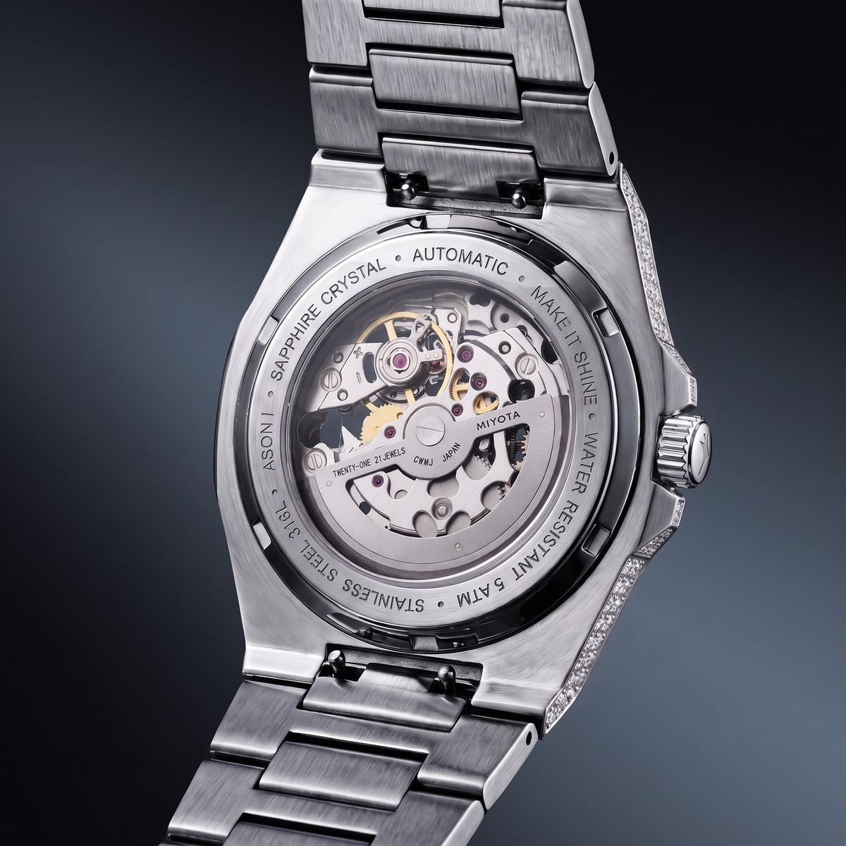 Iced ASON1 - Black Dial & 316L Stainless Steel Bracelet - VVS Moissanite