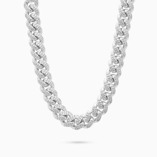 Chaîne Iced Cuban link 12 mm argentée