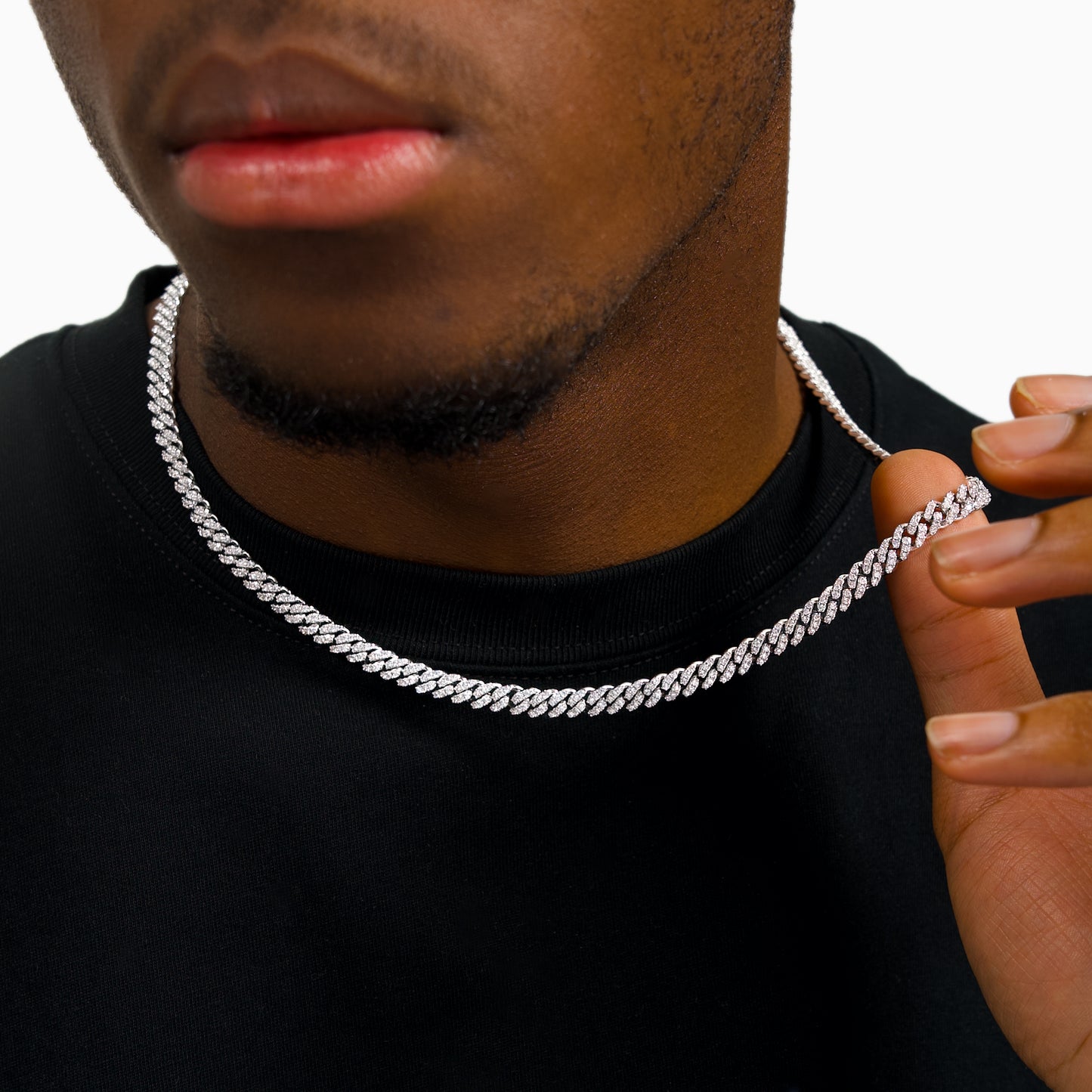 Iced Cuban link chain 5 mm silver