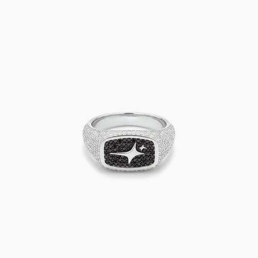 Iced Rectangle signet ring silver