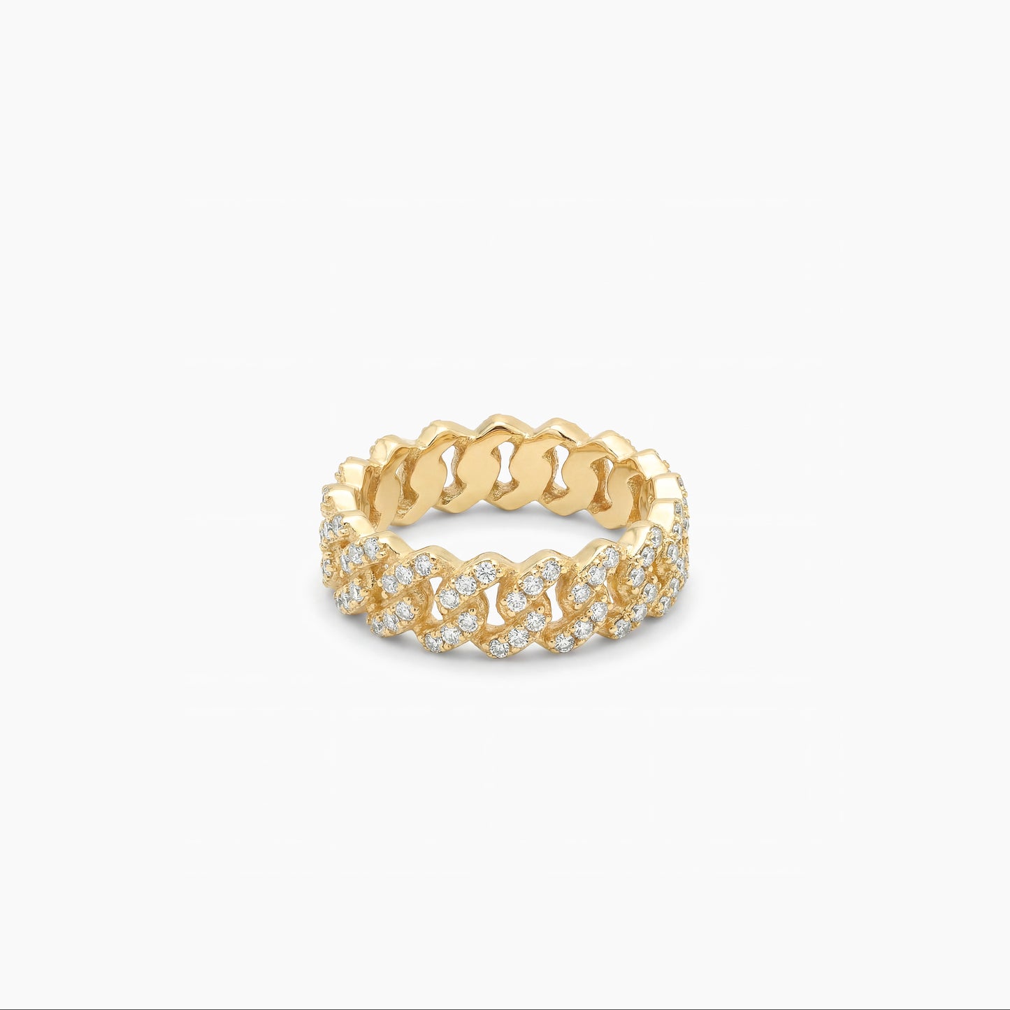 Slim Iced Cuban link ring gold