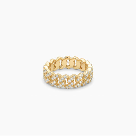 Slim Iced Cuban link ring dorée