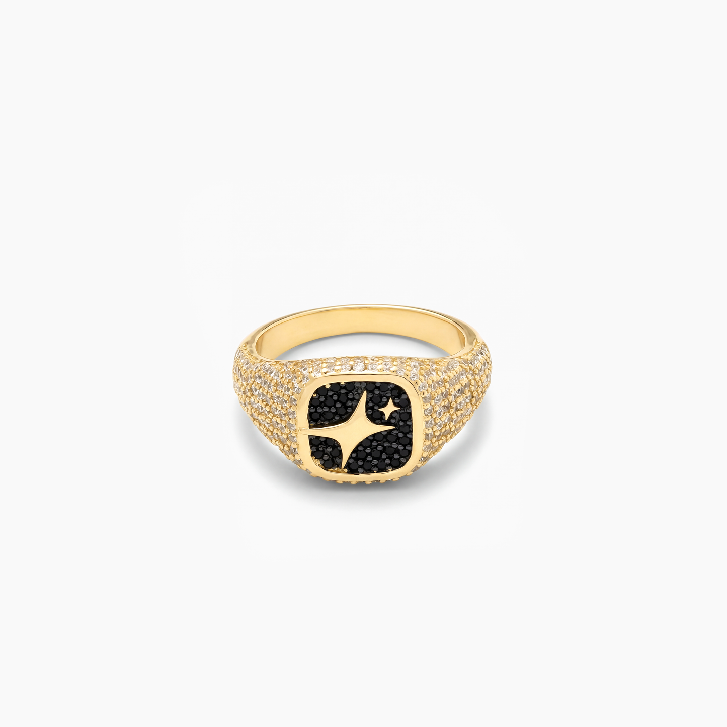 Iced Square signet ring gold