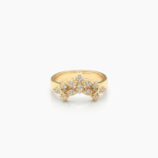 Iced triple crossed star ring- Gold