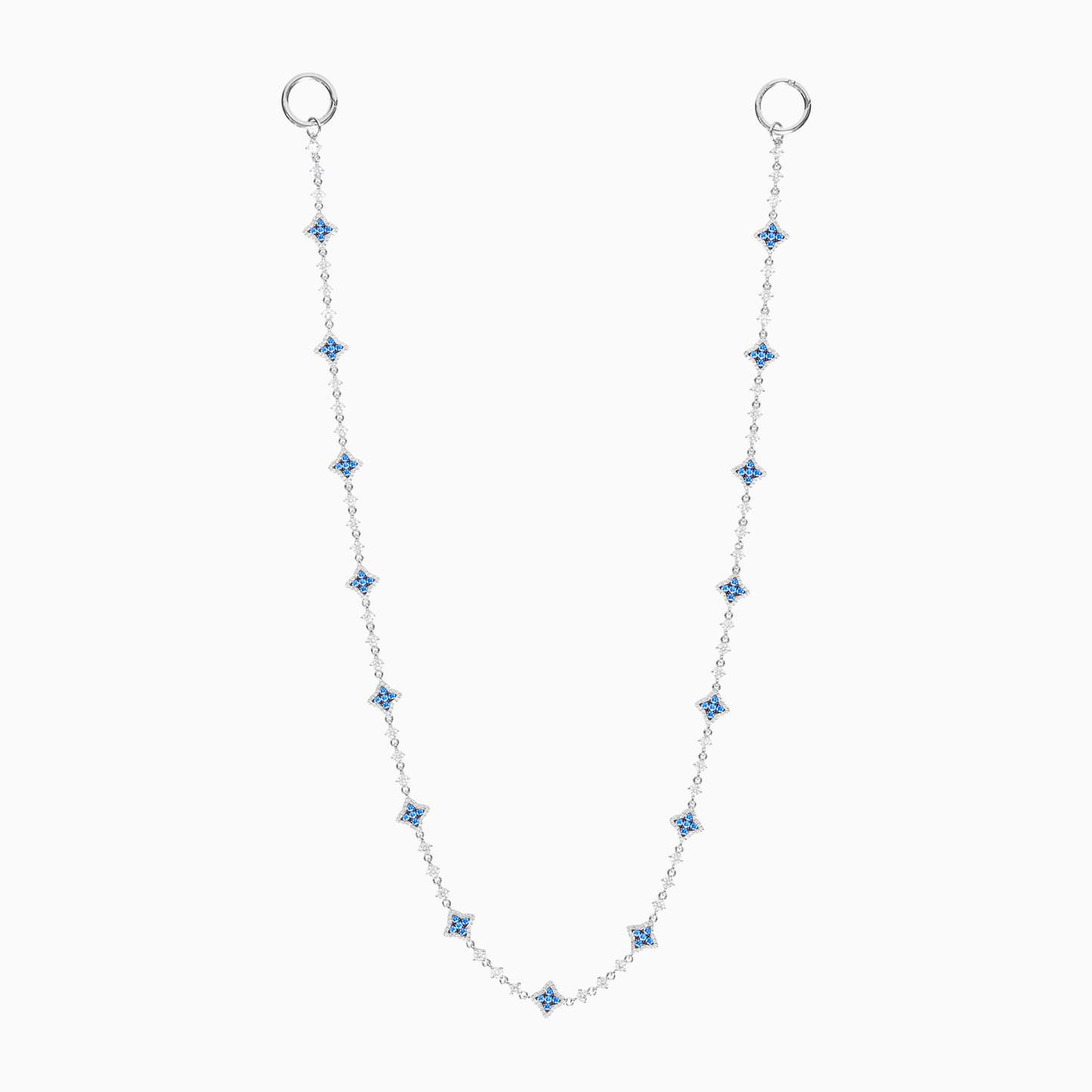 Silver Flower Tennis Wallet Chain - Blue Stones
