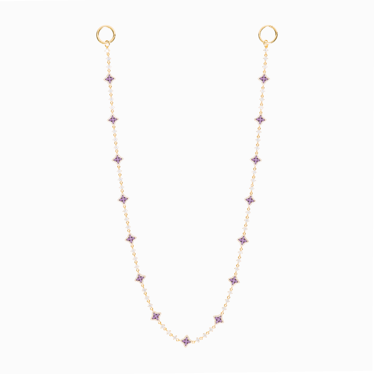 Gold Flower Tennis Wallet Chain - Purple Stones