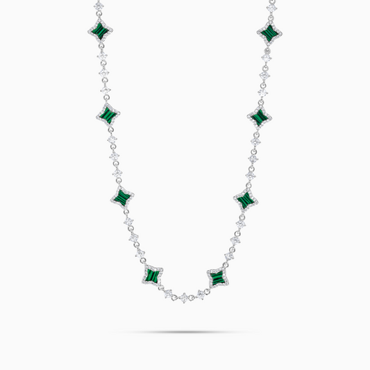 Silver Flower Tennis Chain - Green