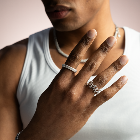 Slim Iced Cuban Link Ring Silver