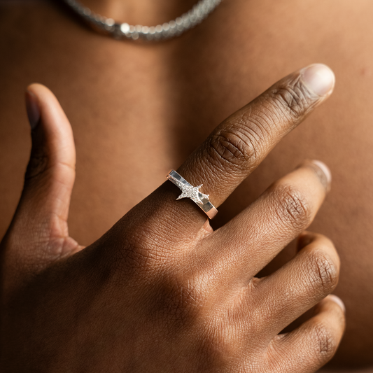 Iced signature silver ring