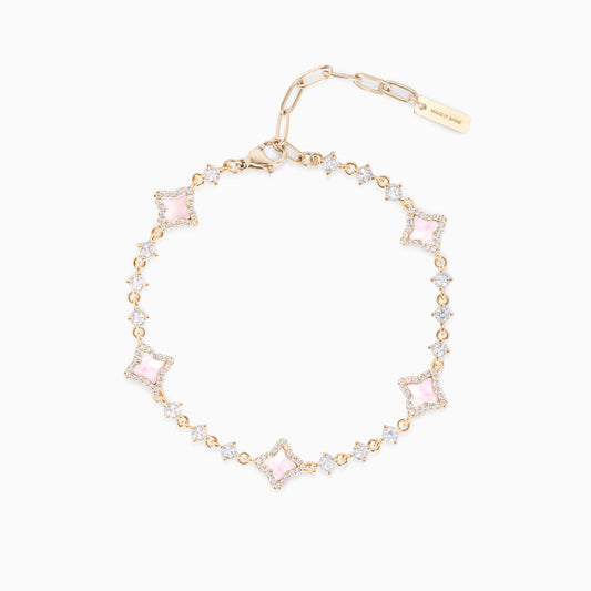 Gold Flower Tennis Bracelet - Pink