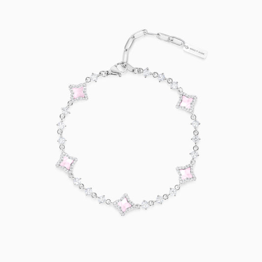 Silver Flower Tennis Bracelet - Pink