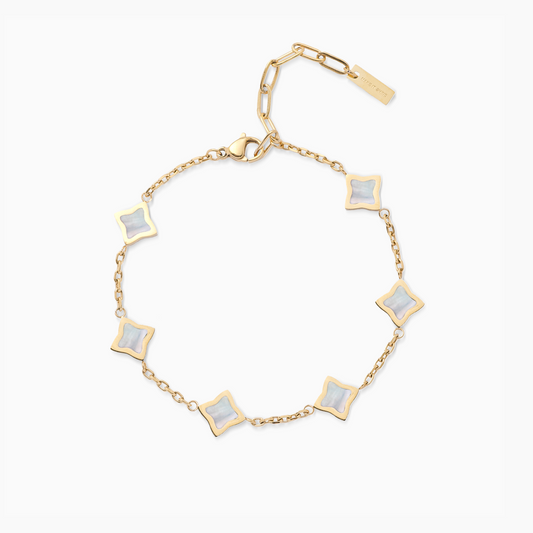 Gold Flower Cable Bracelet - White