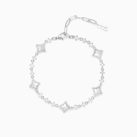 Bracelet Flower Tennis Argenté - Motif Blanc