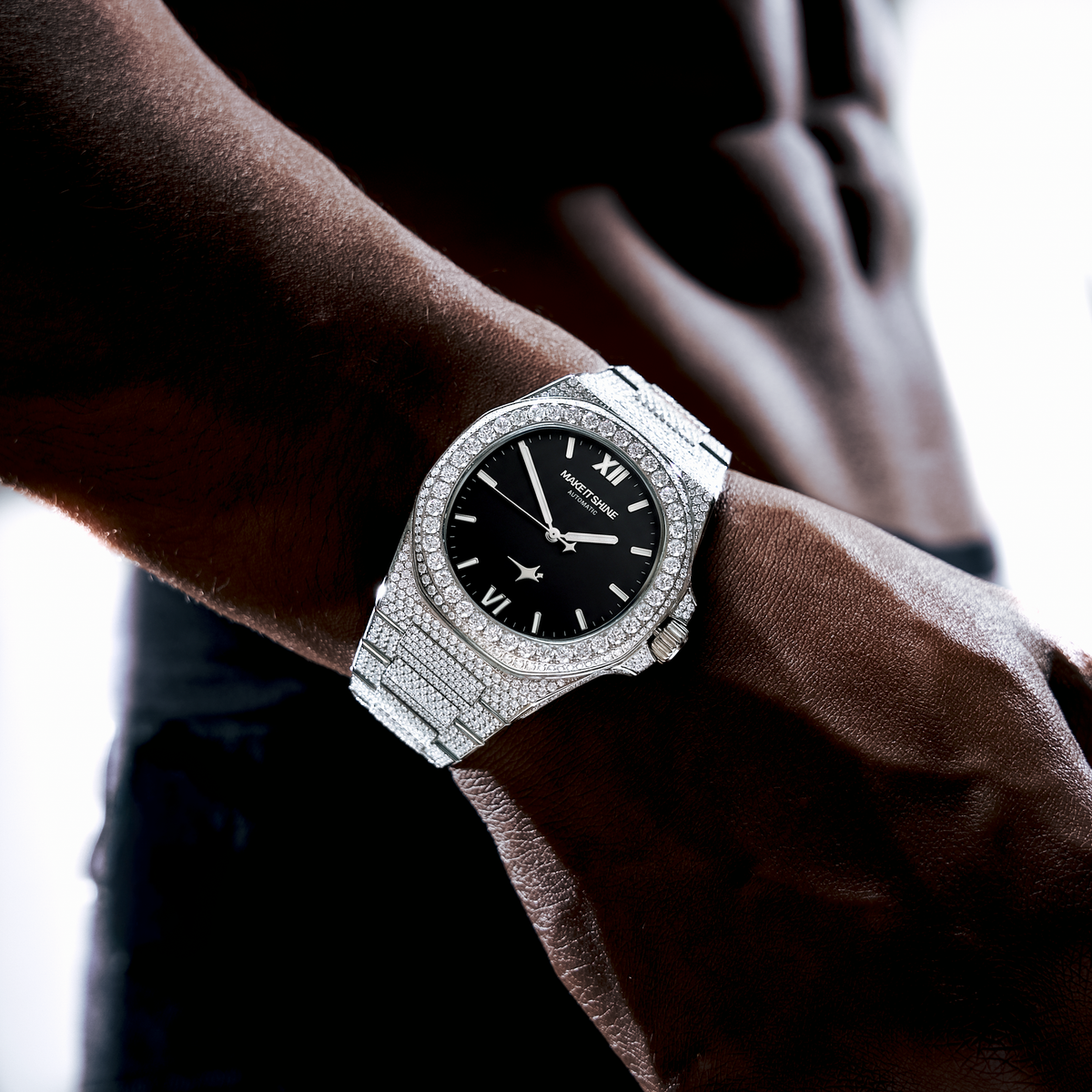 Iced ASON1 - Black Dial & 316L Stainless Steel Bracelet - VVS Moissanite
