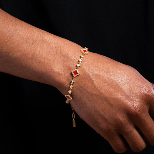 Flower Tennis Bracelet Gold - Red