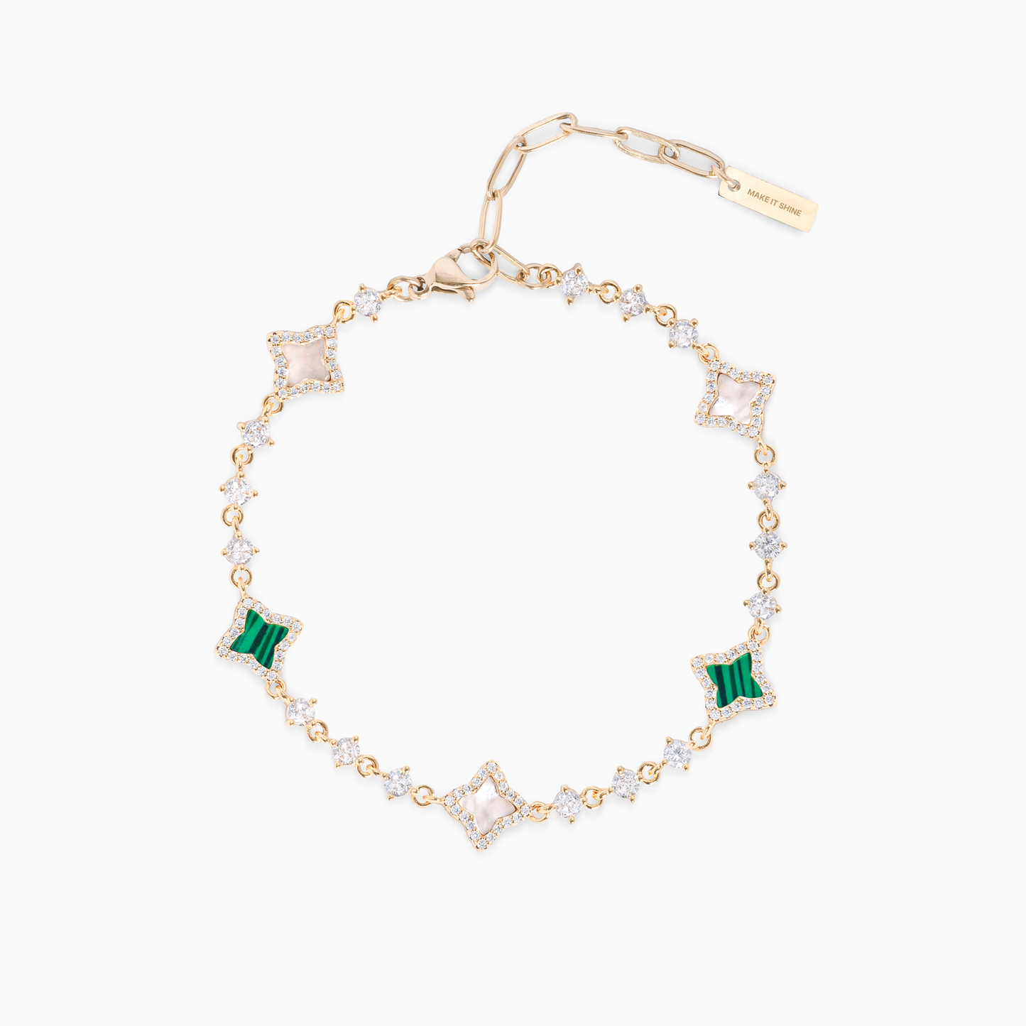 Gold Flower Tennis Bracelet - White & Green