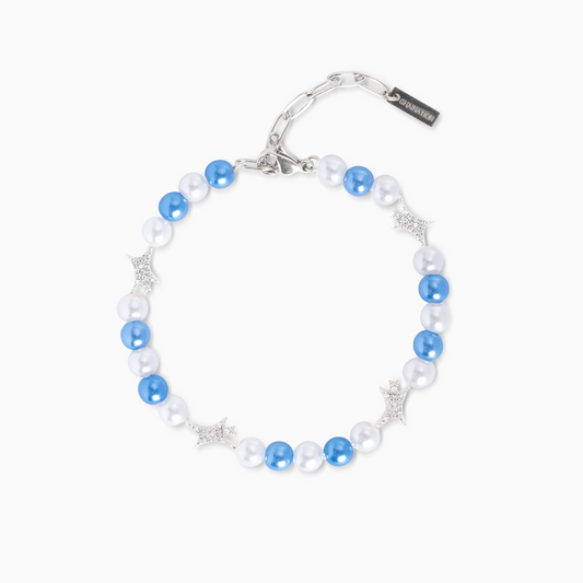 Bracelet perlé Signature Argenté - Blanc et Bleu